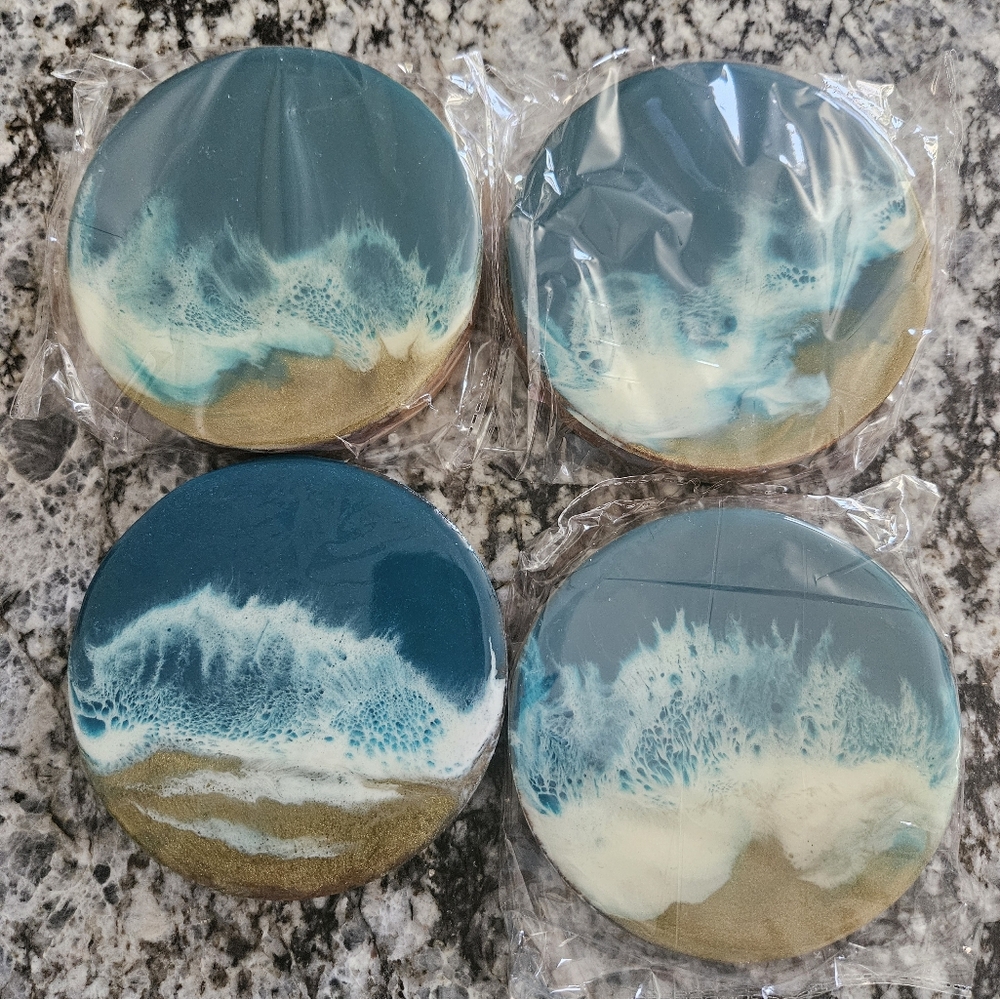 Handmade Resin Ocean/Beach Coasters (Set of 4 per pack)